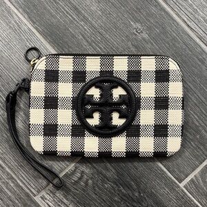 Tory Burch Black and Cream Checkered Pouch